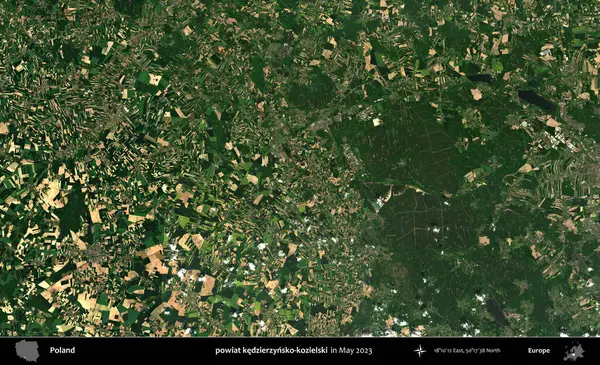 powiat kedzierzynsko-kozielski. Copernicus Sentinel 'in Mayıs 2023' te çekilmiş uydu görüntüsü üzerine Polonya 'nın idari bölgesi.