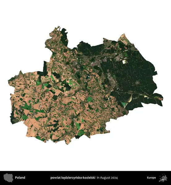 powiat kedzierzynsko-kozielski. Polonya idari bölgesi, Ağustos 2024 'te çekilen Kopernik Nöbetçi karolarından oluşan bir uydu görüntüsü üzerinde beyaza izole edildi.