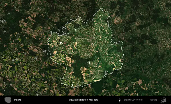 powiat kepinski. Polonya 'nın idari alanı, Mayıs 2017' de çekilen Kopernik Nöbetçi karolarından oluşan koyu renkli bir uydu görüntüsü üzerinde vurgulandı ve özetlendi.
