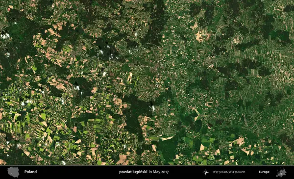 powiat kepinski. Copernicus Sentinel 'in Mayıs 2017' de çekilmiş uydu görüntüsü üzerine Polonya 'nın idari bölgesi.
