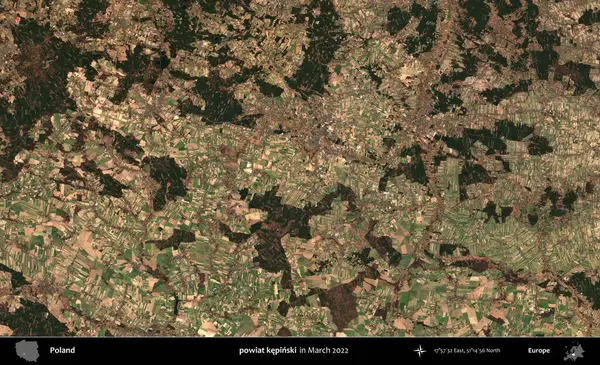 powiat kepinski. Copernicus Sentinel 'in Mart 2022' de çekilmiş uydu görüntüsü üzerine Polonya 'nın idari bölgesi.