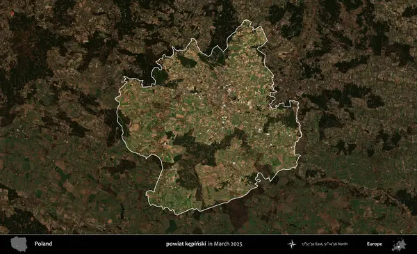 powiat kepinski. Polonya 'nın idari alanı, Mart 2025' te çekilen Kopernik Nöbetçi karolarından oluşan koyu renkli bir uydu görüntüsü üzerine vurgulandı ve özetlendi