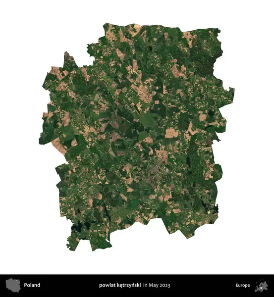 powiat ketrzynski. Polonya 'nın idari bölgesi, Mayıs 2023' te çekilen Kopernik Nöbetçi Fayanslarından oluşan bir uydu görüntüsüyle beyaza izole edildi.