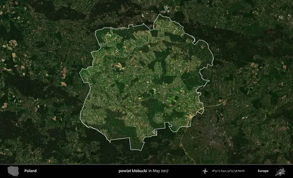 powiat klobucki. Polonya 'nın idari alanı, Mayıs 2017' de çekilen Kopernik Nöbetçi karolarından oluşan koyu renkli bir uydu görüntüsü üzerinde vurgulandı ve özetlendi.
