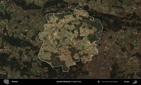 powiat klobucki. Polonya 'nın idari alanı, Nisan 2020' de çekilen Kopernik Nöbetçi karolarından oluşan koyu renkli bir uydu görüntüsü üzerine vurgulandı ve özetlendi