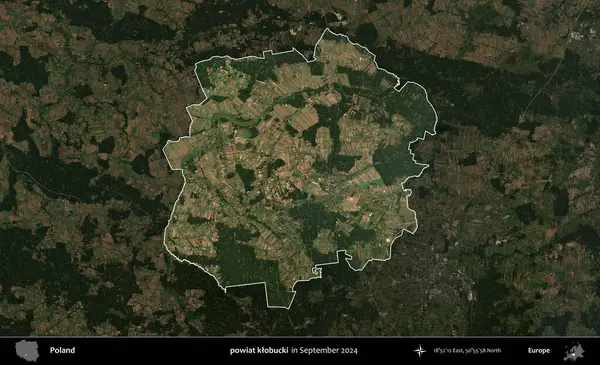 powiat klobucki. Polonya 'nın idari alanı, Eylül 2024' te çekilen Kopernik Nöbetçi karolarından oluşan koyu renkli bir uydu görüntüsü üzerine vurgulandı ve özetlendi