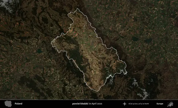 powiat klodzki. Polonya 'nın idari alanı, Nisan 2020' de çekilen Kopernik Nöbetçi karolarından oluşan koyu renkli bir uydu görüntüsü üzerine vurgulandı ve özetlendi