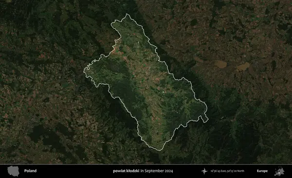powiat klodzki. Polonya 'nın idari alanı, Eylül 2024' te çekilen Kopernik Nöbetçi karolarından oluşan koyu renkli bir uydu görüntüsü üzerine vurgulandı ve özetlendi