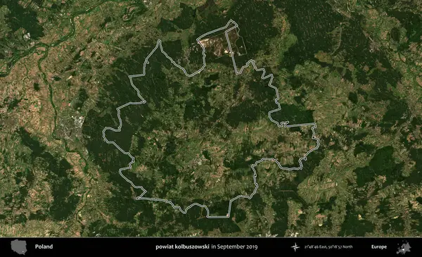 powiat kolbuszowski. Eylül 2019 'da çekilen Kopernik Nöbetçi karolarından oluşan bir uydu görüntüsü üzerine Polonya' nın idari bölgesinin ana hatlarını çizdim.