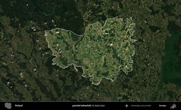 powiat kolnenski. Polonya 'nın idari alanı, Haziran 2021' de çekilen Kopernik Nöbetçi karolarından oluşan koyu renkli bir uydu görüntüsüyle vurgulandı ve özetlendi