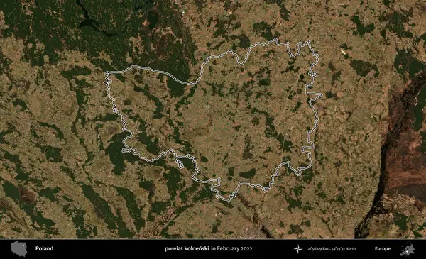 powiat kolnenski. Polonya 'nın idari bölgesinin ana hatlarını, Şubat 2022' de çekilen Kopernik Nöbetçi karolarından oluşan bir uydu görüntüsü oluşturdu.