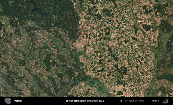 powiat kolnenski. Eylül 2024 'te çekilen Kopernik Sentinel karolarından oluşan uydu görüntüsü üzerine Polonya' nın idari bölgesi