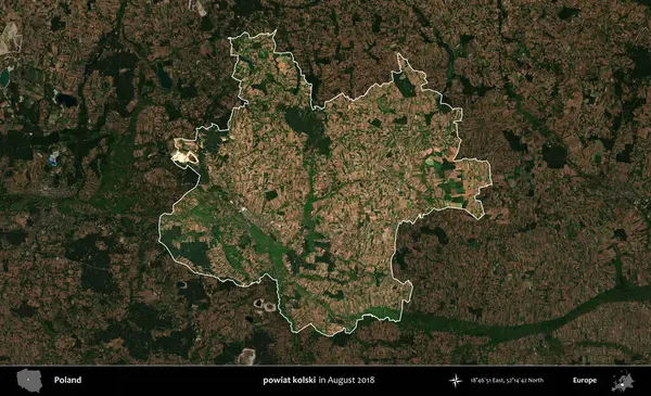 powiat kolski. Polonya 'nın idari alanı, Ağustos 2018' de çekilen Kopernik Nöbetçi karolarından oluşan koyu renkli bir uydu görüntüsü üzerine vurgulandı ve özetlendi