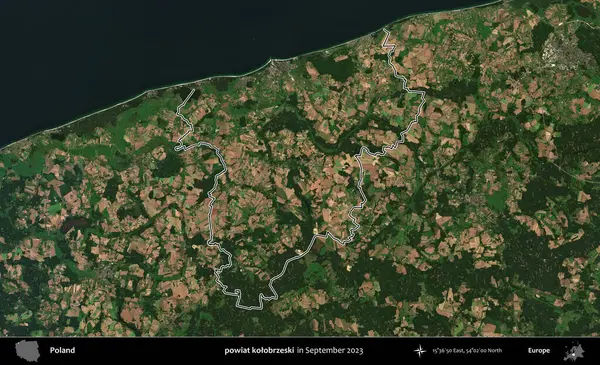 powiat kolobrzeski. Eylül 2023 'te çekilen Copernicus Sentinel karolarından oluşan bir uydu görüntüsü üzerine Polonya' nın idari bölgesinin ana hatlarını belirledik.