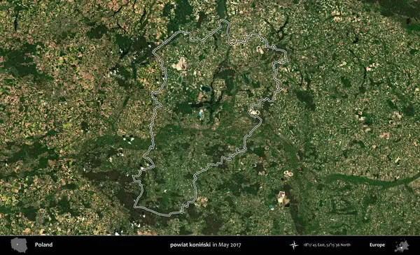 powiat koninski. Mayıs 2017 'de çekilen Kopernik Nöbetçi karolarından oluşan bir uydu görüntüsü üzerine Polonya' nın idari bölgesinin ana hatlarını belirledik.