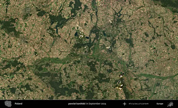 powiat koninski. Eylül 2024 'te çekilen Kopernik Sentinel karolarından oluşan uydu görüntüsü üzerine Polonya' nın idari bölgesi