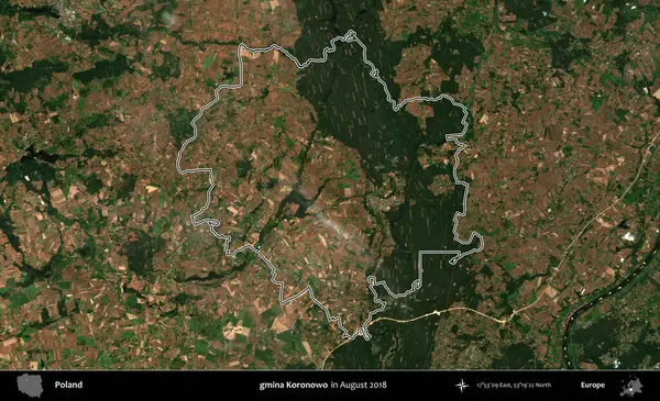 gmina Koronowo. Polonya 'nın idari bölgesini Ağustos 2018' de çekilen Kopernik Nöbetçi karolarından oluşan bir uydu görüntüsüne göre özetledik.