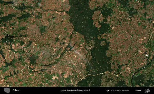 gmina Koronowo. Copernicus Sentinel 'in Ağustos 2018' de çekilmiş uydu görüntüsü üzerine Polonya 'nın idari bölgesi
