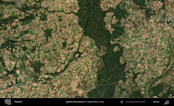 gmina Koronowo. Eylül 2024 'te çekilen Kopernik Sentinel karolarından oluşan uydu görüntüsü üzerine Polonya' nın idari bölgesi