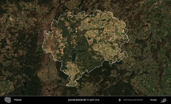 powiat koscierski. Polonya 'nın idari alanı, Nisan 2019' da çekilen Kopernik Nöbetçi karolarından oluşan koyu renkli bir uydu görüntüsü üzerine vurgulandı ve özetlendi.
