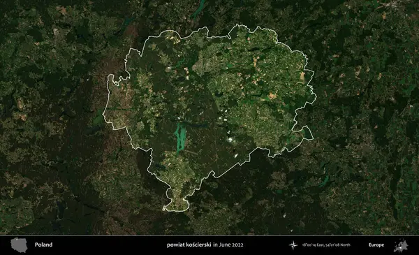 powiat koscierski. Polonya 'nın idari alanı, Haziran 2022' de çekilen Kopernik Nöbetçi karolarından oluşan koyu renkli bir uydu görüntüsü üzerine vurgulandı ve özetlendi.