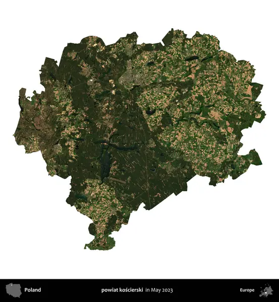 powiat koscierski. Polonya 'nın idari bölgesi, Mayıs 2023' te çekilen Kopernik Nöbetçi Fayanslarından oluşan bir uydu görüntüsüyle beyaza izole edildi.