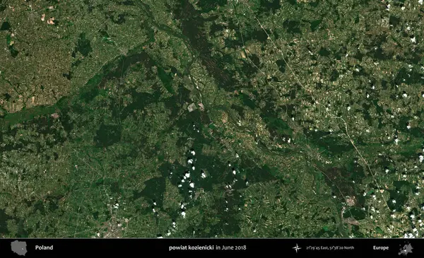 powiat kozienicki. Copernicus Sentinel 'in Haziran 2018' de çekilmiş uydu görüntüsü üzerine Polonya 'nın idari bölgesi