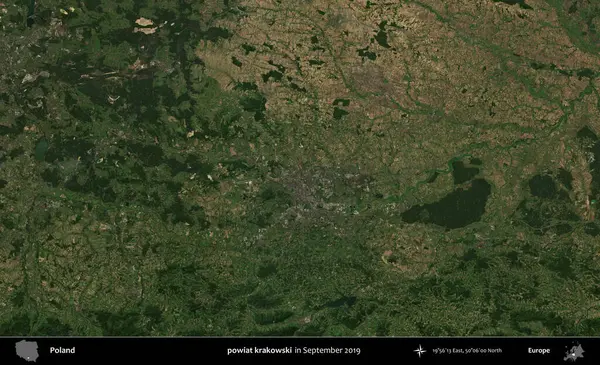powiat krakowski. Eylül 2019 'da çekilen Kopernik Sentinel karolarından oluşan uydu görüntüsü üzerine Polonya' nın idari bölgesi