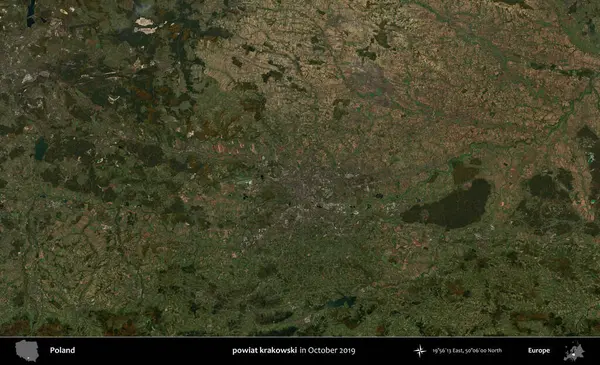 powiat krakowski. Polonya 'nın idari bölgesi Kopernik Sentinel' in Ekim 2019 'da çekilmiş uydu görüntüsü üzerine kurulmuştur.