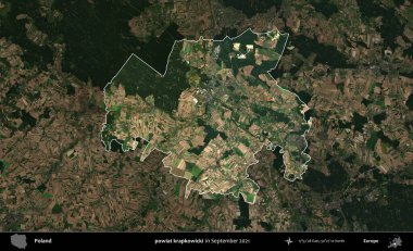 powiat krapkowicki. Polonya 'nın idari alanı, Eylül 2021' de çekilen Kopernik Nöbetçi karolarından oluşan koyu renkli bir uydu görüntüsü üzerine vurgulandı ve özetlendi