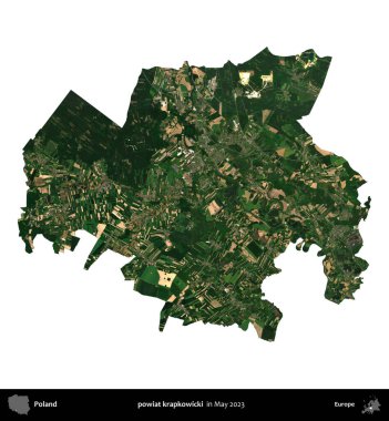powiat krapkowicki. Polonya 'nın idari bölgesi, Mayıs 2023' te çekilen Kopernik Nöbetçi Fayanslarından oluşan bir uydu görüntüsüyle beyaza izole edildi.