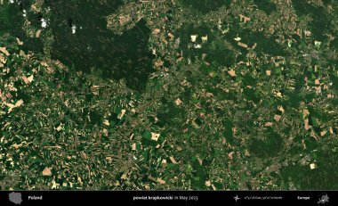 powiat krapkowicki. Copernicus Sentinel 'in Mayıs 2023' te çekilmiş uydu görüntüsü üzerine Polonya 'nın idari bölgesi.