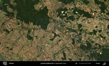 powiat krapkowicki. Eylül 2024 'te çekilen Kopernik Sentinel karolarından oluşan uydu görüntüsü üzerine Polonya' nın idari bölgesi