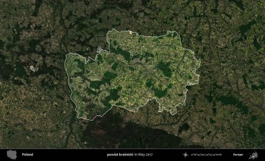 powiat krasnicki. Polonya 'nın idari alanı, Mayıs 2017' de çekilen Kopernik Nöbetçi karolarından oluşan koyu renkli bir uydu görüntüsü üzerinde vurgulandı ve özetlendi.