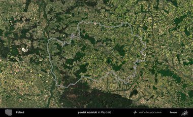powiat krasnicki. Mayıs 2017 'de çekilen Kopernik Nöbetçi karolarından oluşan bir uydu görüntüsü üzerine Polonya' nın idari bölgesinin ana hatlarını belirledik.