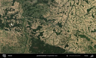 powiat krasnicki. Eylül 2020 'de Copernicus Sentinel karolarından oluşan bir uydu görüntüsü üzerine Polonya' nın idari bölgesi