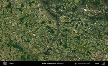 powiat krasnostawski. Copernicus Sentinel 'in Mayıs 2017' de çekilmiş uydu görüntüsü üzerine Polonya 'nın idari bölgesi.