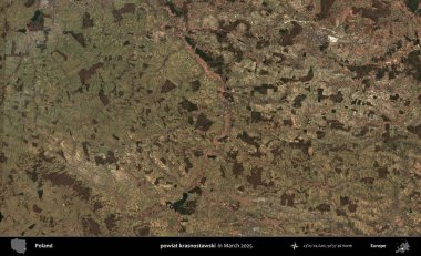 powiat krasnostawski. Copernicus Sentinel 'in Mart 2025' te çekilmiş uydu görüntüsü üzerine Polonya 'nın idari bölgesi