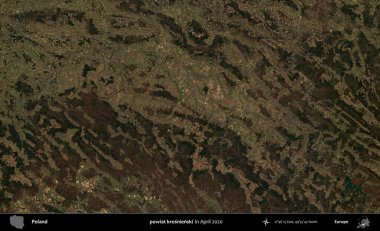 powiat krosnienski. Nisan 2020 'de Copernicus Sentinel karolarından oluşan bir uydu görüntüsü üzerine Polonya' nın idari bölgesi