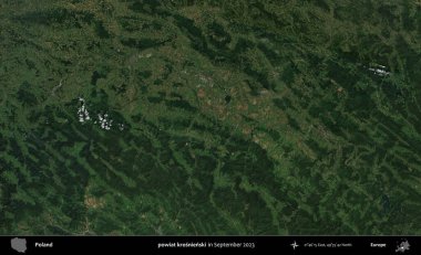 powiat krosnienski. Eylül 2023 'te Copernicus Sentinel karolarından oluşan uydu görüntüsü üzerine Polonya' nın idari bölgesi