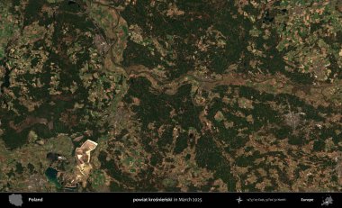 powiat krosnienski. Copernicus Sentinel 'in Mart 2025' te çekilmiş uydu görüntüsü üzerine Polonya 'nın idari bölgesi