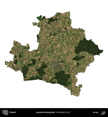 powiat krotoszynski. Polonya 'nın idari bölgesi, Ekim 2017' de çekilen Kopernik Nöbetçi karolarından oluşan bir uydu görüntüsü üzerinde beyaza izole edildi.