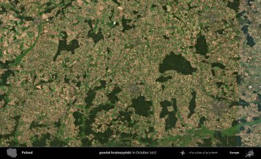 powiat krotoszynski. Polonya 'nın idari bölgesi, Ekim 2017' de çekilen Kopernik Sentinel karolarından oluşan bir uydu görüntüsü üzerine kurulmuştur.