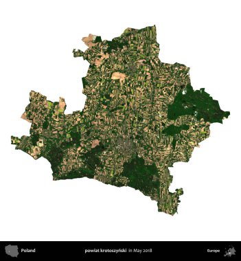powiat krotoszynski. Polonya 'nın idari bölgesi, Mayıs 2018' de çekilen Kopernik Nöbetçi Fayanslarından oluşan bir uydu görüntüsü üzerinde beyaza izole edildi.