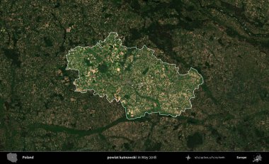 powiat kutnowski. Polonya 'nın idari alanı, Mayıs 2018' de çekilen Kopernik Nöbetçi karolarından oluşan koyu renkli bir uydu görüntüsüyle vurgulandı ve özetlendi
