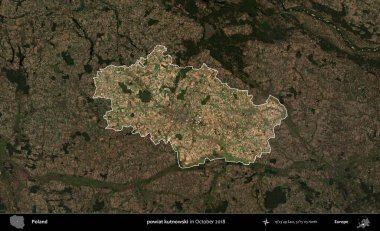 powiat kutnowski. Polonya 'nın idari alanı, Ekim 2018' de çekilen Kopernik Nöbetçi karolarından oluşan koyu renkli bir uydu görüntüsü üzerine vurgulandı ve özetlendi