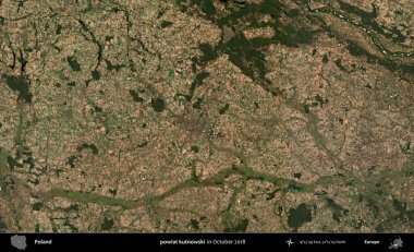 powiat kutnowski. Polonya 'nın idari bölgesi, Ekim 2018' de çekilen Kopernik Sentinel karolarından oluşan bir uydu görüntüsü üzerine kurulmuştur.