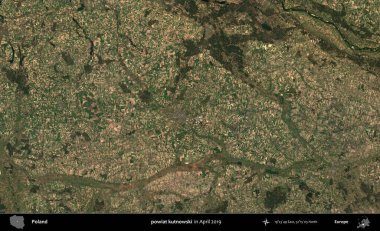 powiat kutnowski. Nisan 2019 'da çekilen Kopernik Sentinel karolarından oluşan bir uydu görüntüsü üzerine Polonya' nın idari bölgesi