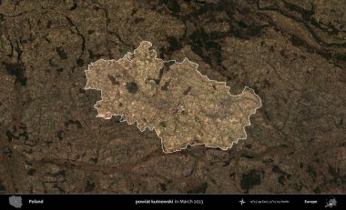powiat kutnowski. Polonya 'nın idari alanı, Mart 2023' te çekilen Kopernik Nöbetçi karolarından oluşan koyu renkli bir uydu görüntüsü üzerine vurgulandı ve özetlendi.