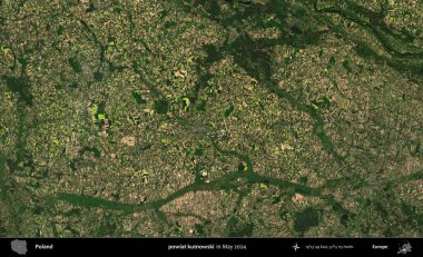 powiat kutnowski. Mayıs 2024 'te Copernicus Sentinel karolarından oluşan uydu görüntüsü üzerine Polonya' nın idari bölgesi